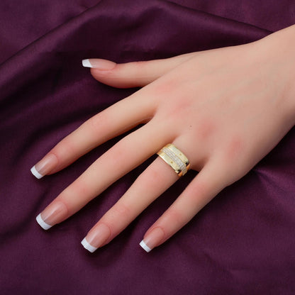 14K Yellow Gold Tennis Signet Cubic Zirconia Ring