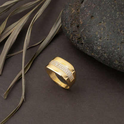 14K Yellow Gold Tennis Signet Cubic Zirconia Ring