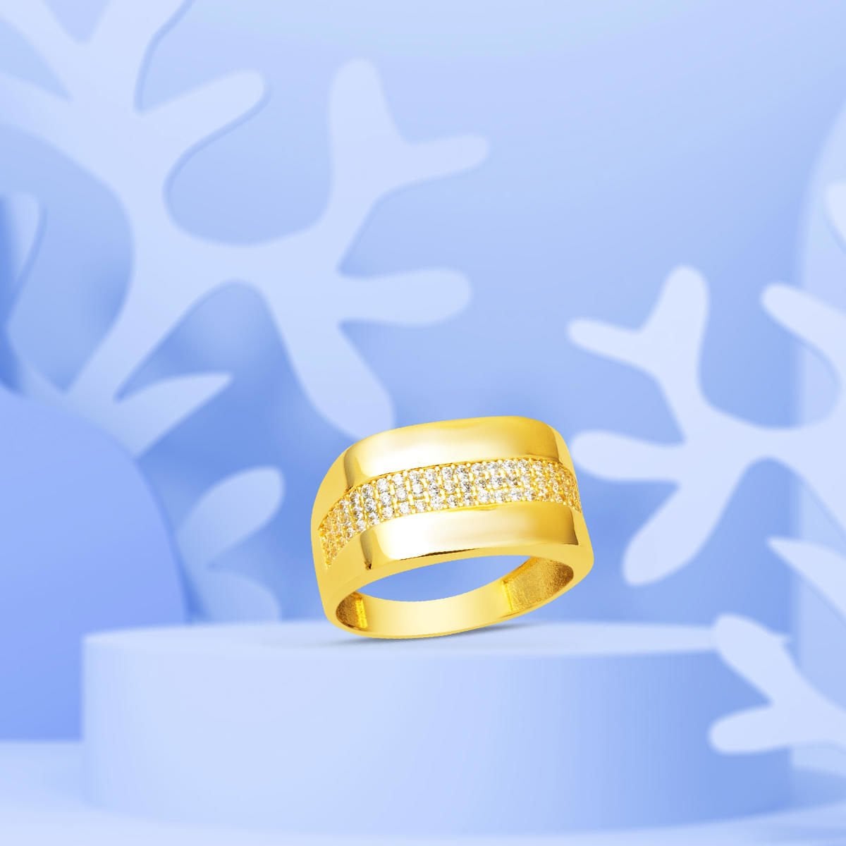 14K Yellow Gold Tennis Signet Cubic Zirconia Ring