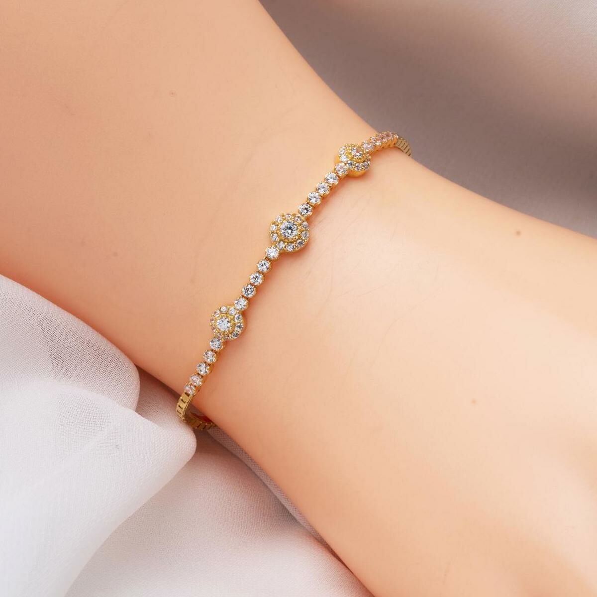 14K Yellow Gold Tennis Cubic Zirconia Necklace Bracelet Earrings Set