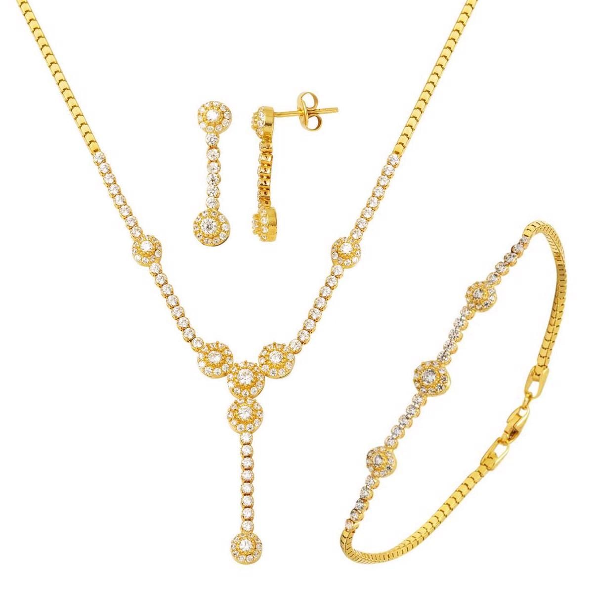 14K Yellow Gold Tennis Cubic Zirconia Necklace Bracelet Earrings Set