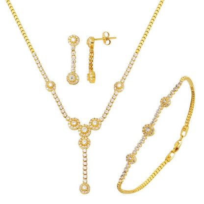 14K Yellow Gold Tennis Cubic Zirconia Necklace Bracelet Earrings Set
