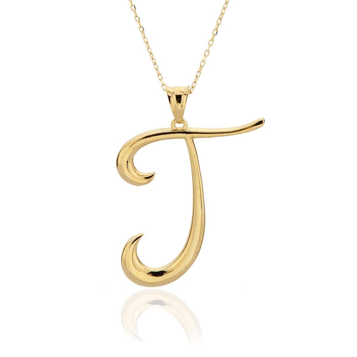 14K Yellow Gold Initial T Necklace