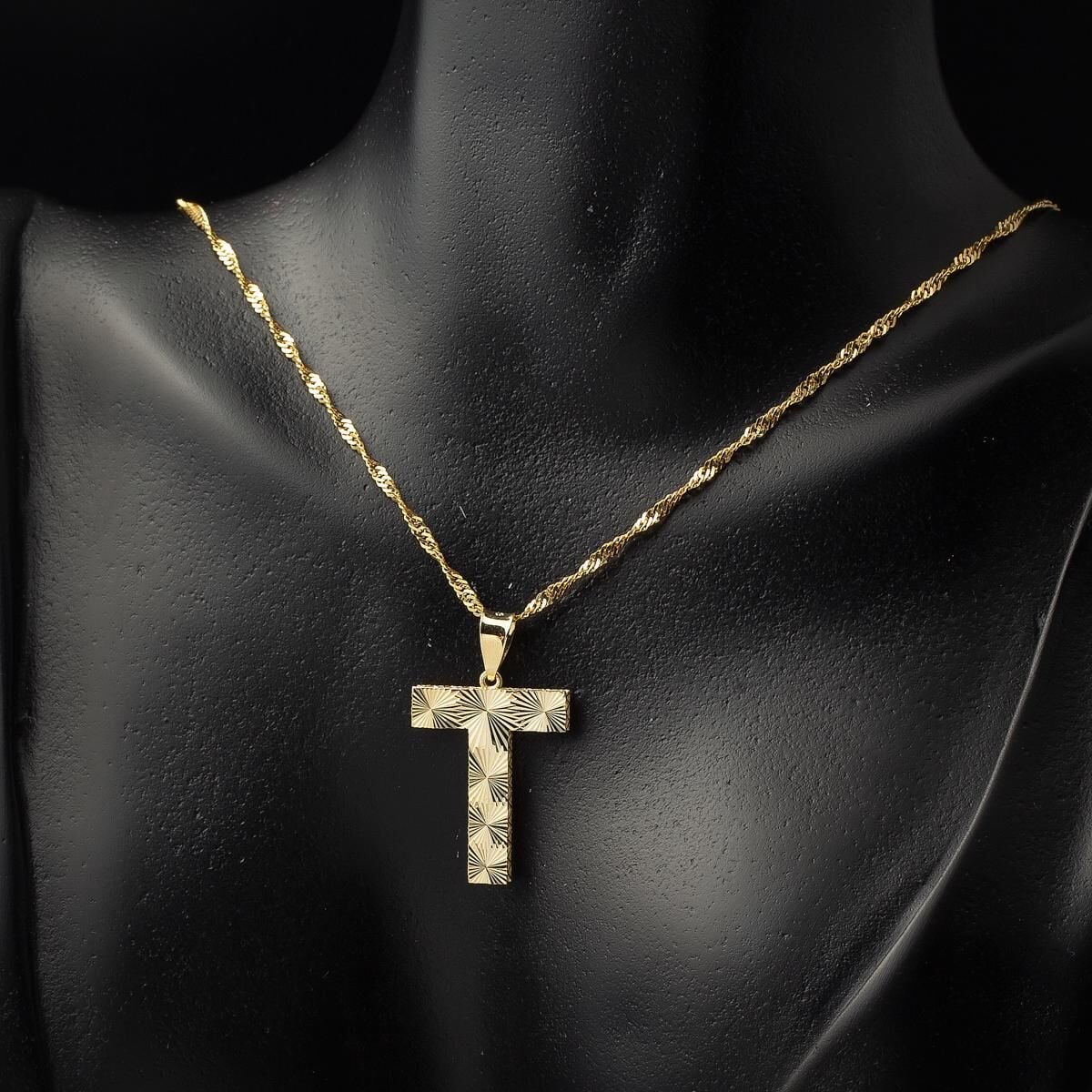 14K Yellow Gold 3 Dimensional Initial T Pendant