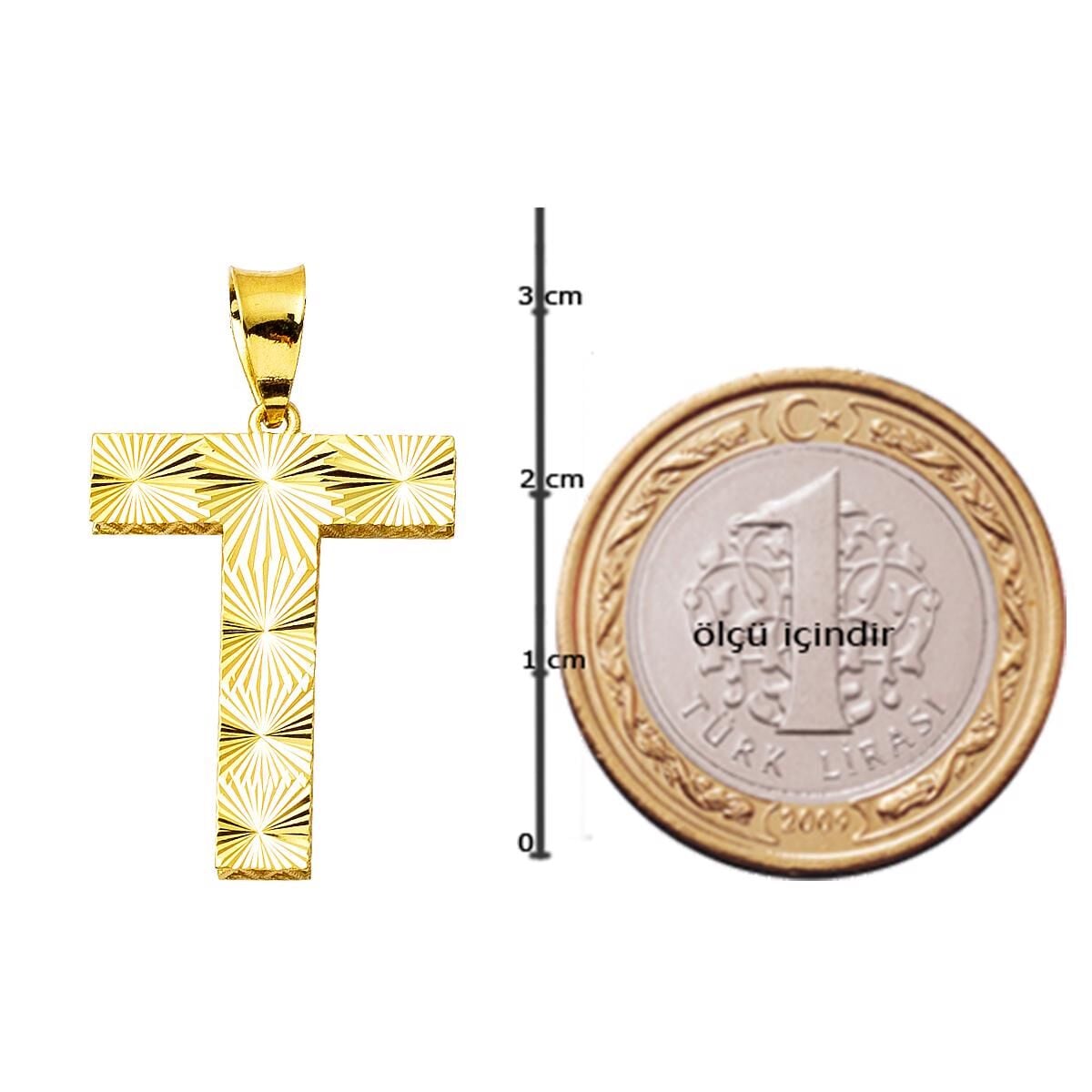 14K Yellow Gold 3 Dimensional Initial T Pendant