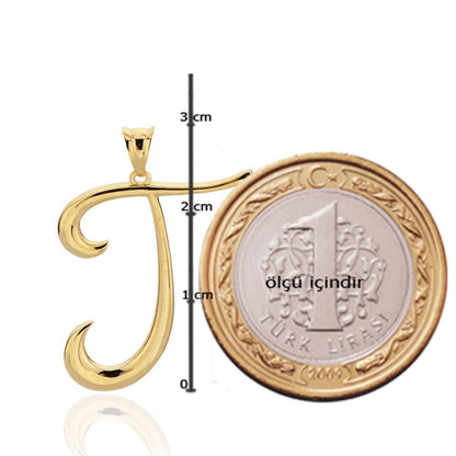 14K Yellow Gold Initial T Pendant