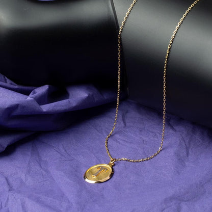 14K Yellow Gold Oval Initial T Necklace