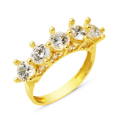14K Yellow Gold Crown Five Stone Cubic Zirconia Ring