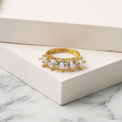 14K Yellow Gold Crown Five Stone Cubic Zirconia Ring