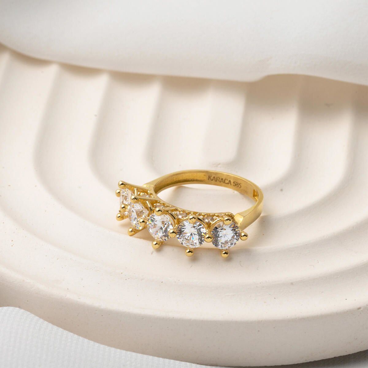 14K Yellow Gold Crown Five Stone Cubic Zirconia Ring
