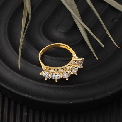 14K Yellow Gold Crown Five Stone Cubic Zirconia Ring