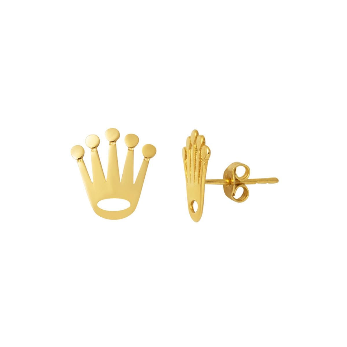 14K Yellow Gold Crown Design Clip-On Earrings