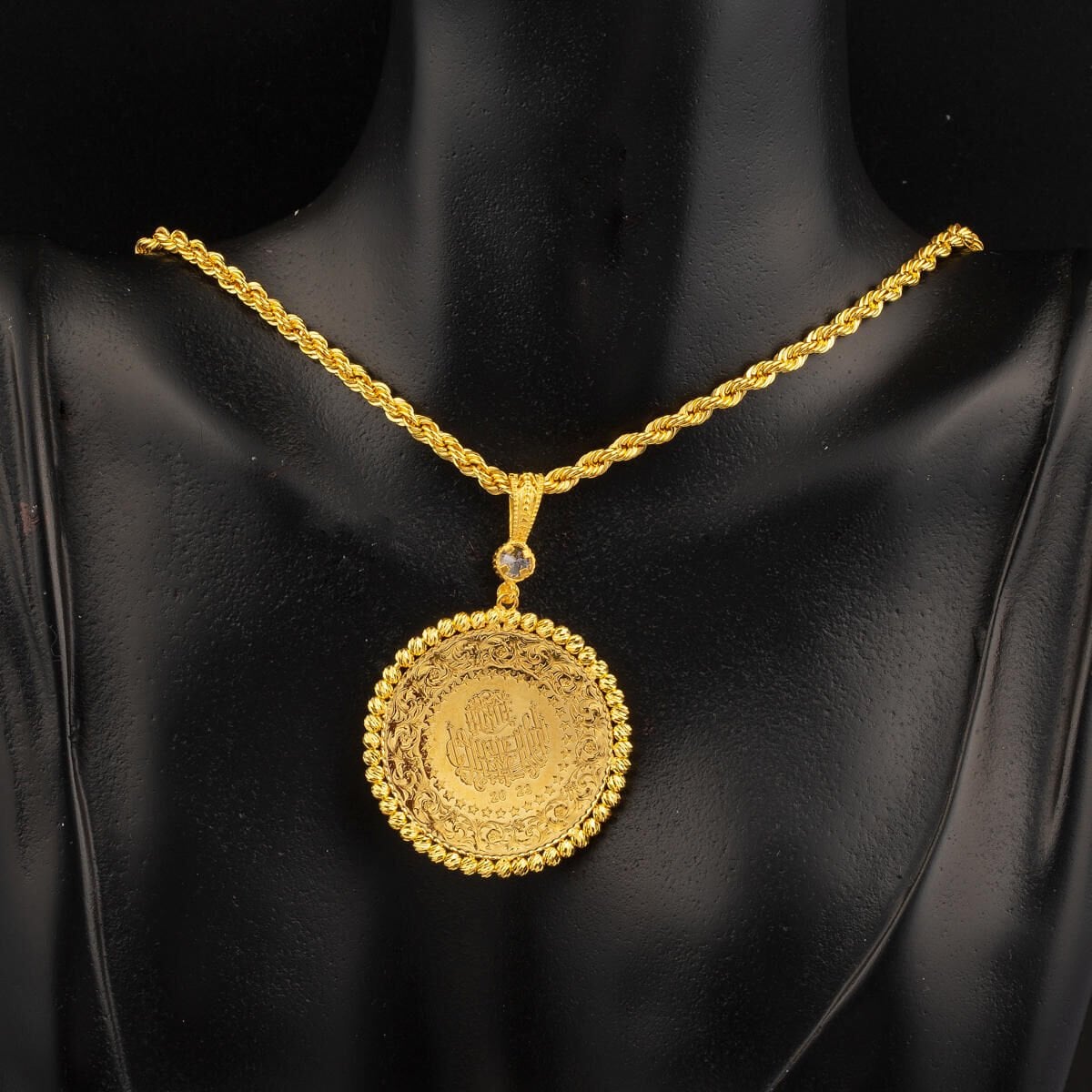 14K Yellow Gold Full Gold Bead Chain Cubic Zirconia Necklace