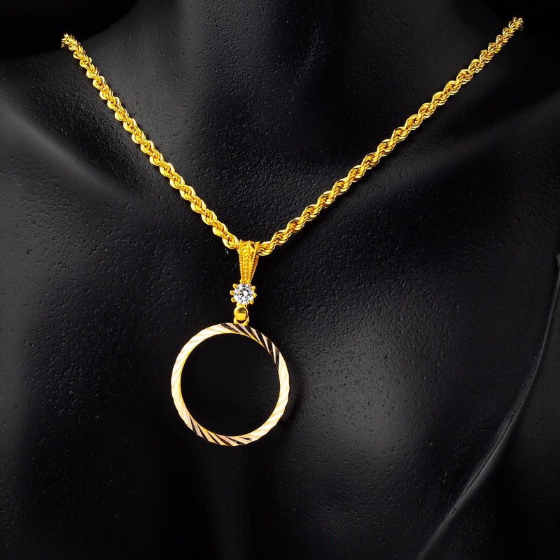 14K Yellow Gold Full Frame Chain Cubic Zirconia Necklace