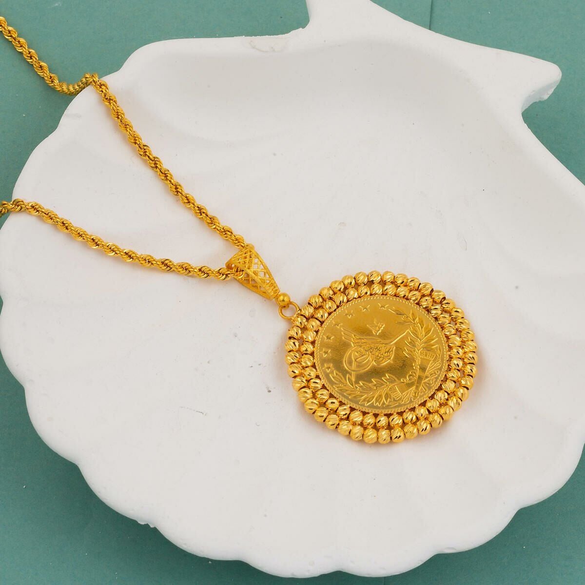 22K Yellow Gold Full Ottoman Resat Coin Necklace