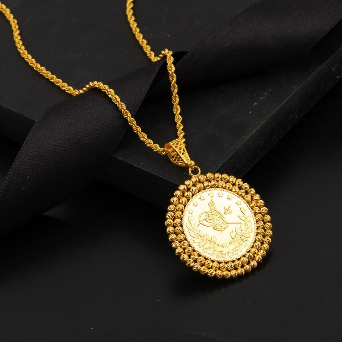22K Yellow Gold Full Ottoman Resat Coin Necklace