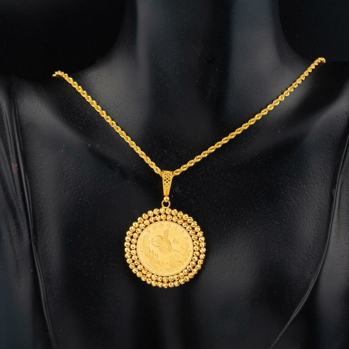 22K Yellow Gold Full Ottoman Resat Coin Necklace