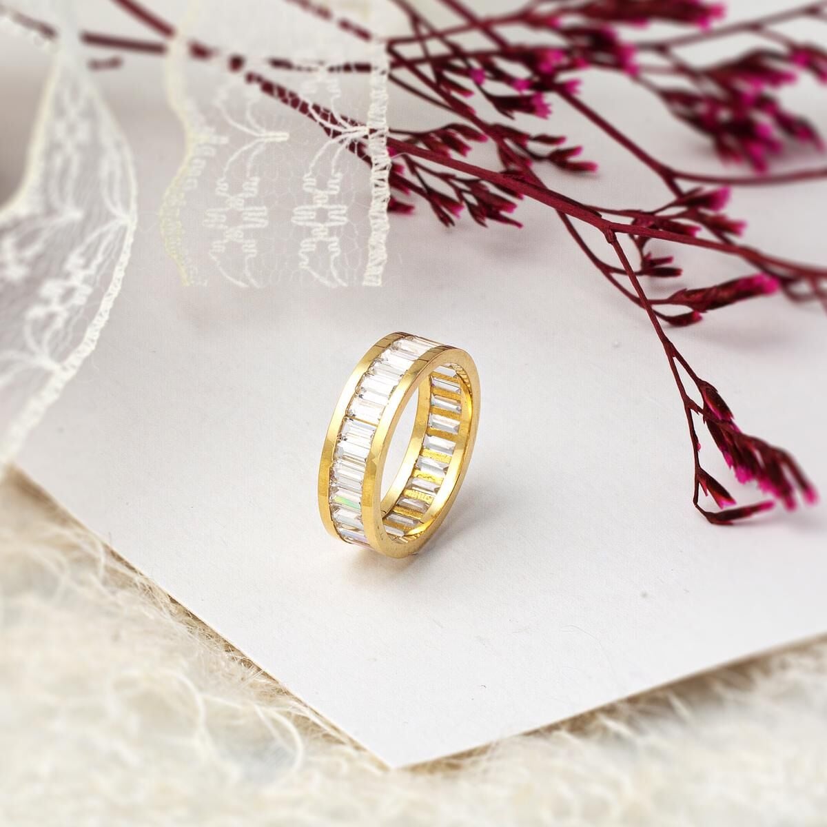 14K Yellow Gold Full Eternity Baguette Cubic Zirconia Ring (3.15 g)