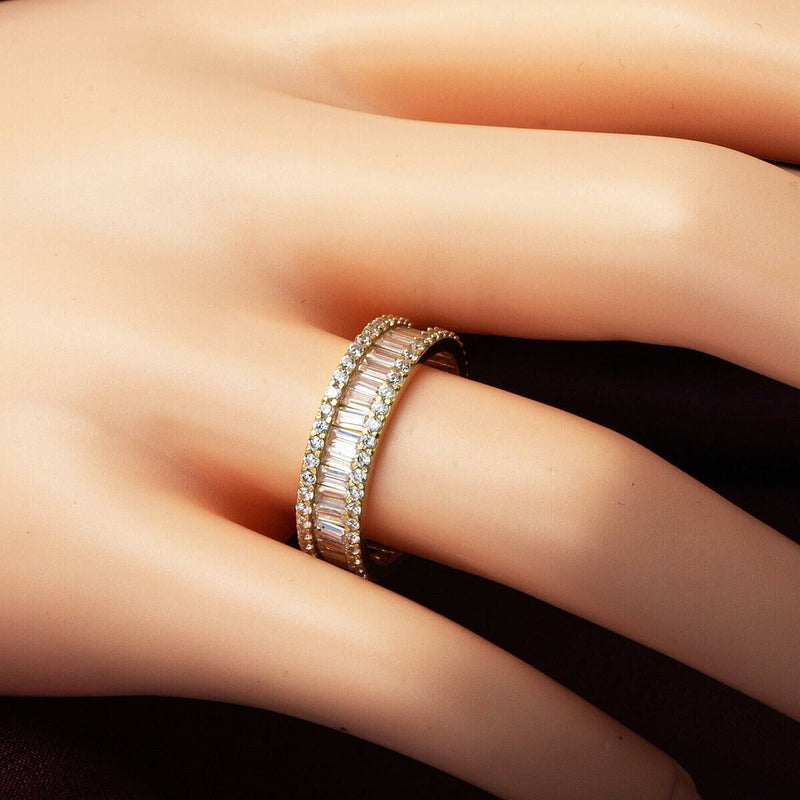 14K Yellow Gold Full Eternity Baguette Cubic Zirconia Ring
