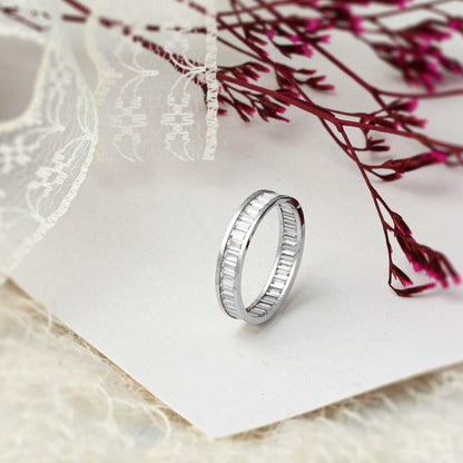 14K White Gold Full Eternity Baguette Cubic Zirconia Ring