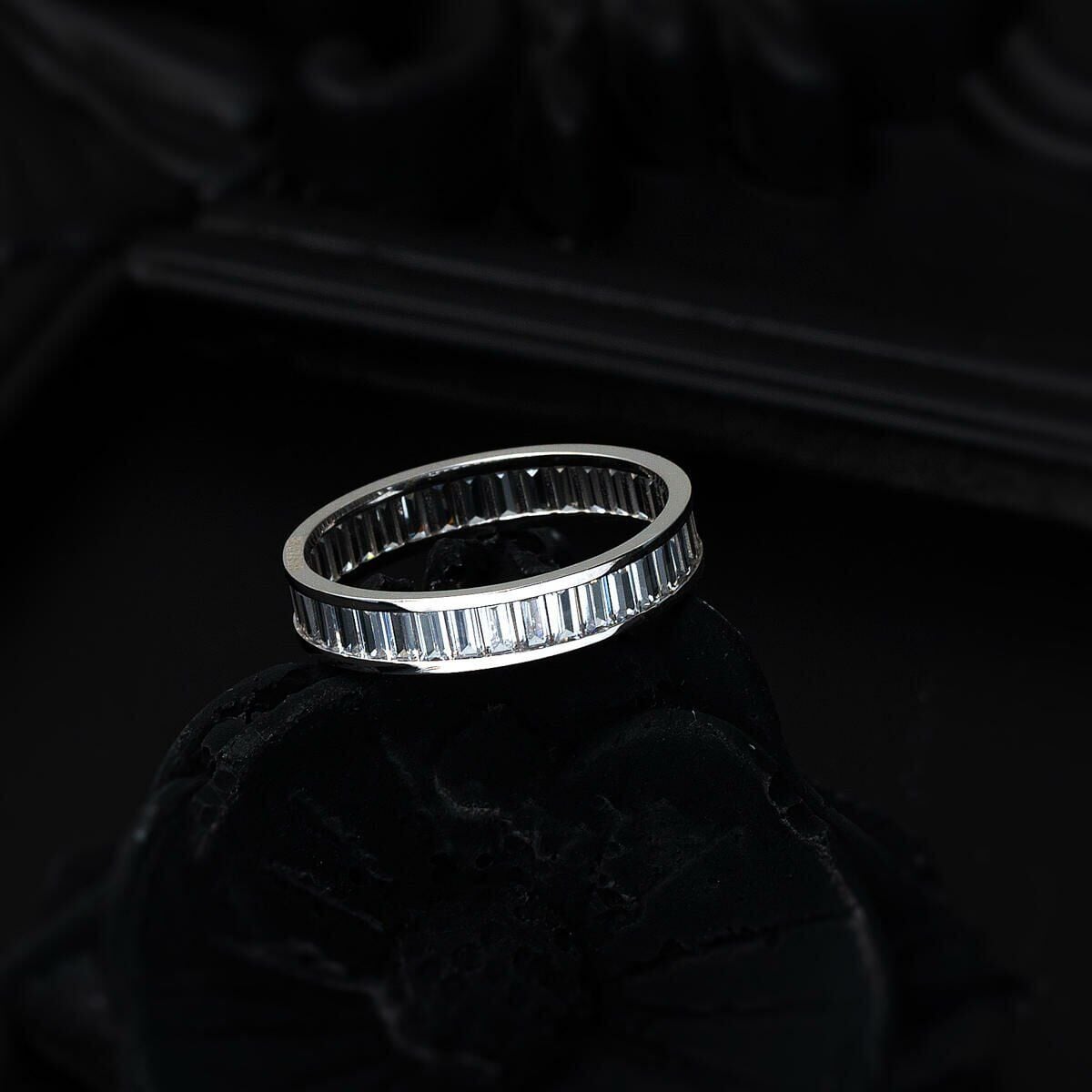 14K White Gold Full Eternity Baguette Cubic Zirconia Ring