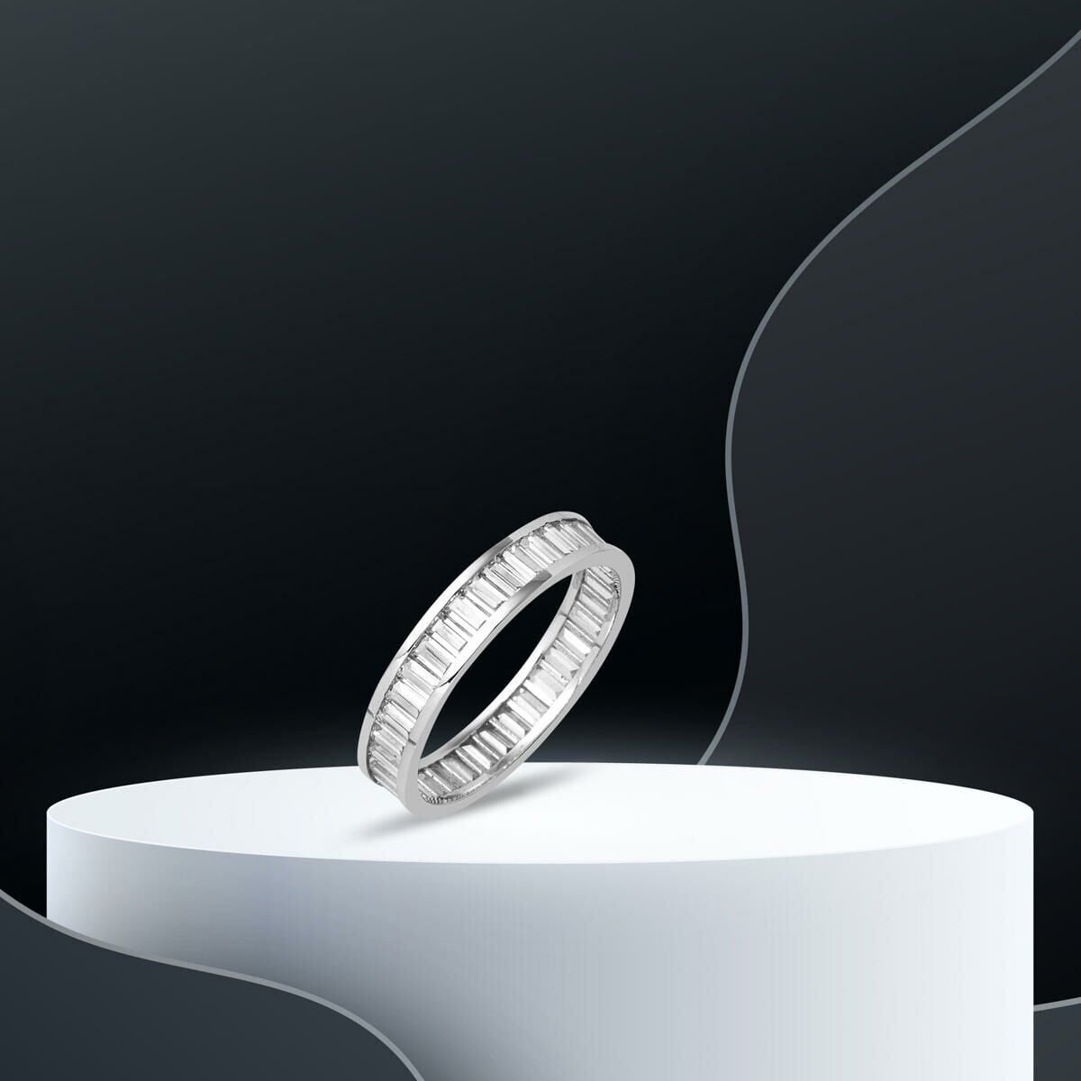 14K White Gold Full Eternity Baguette Cubic Zirconia Ring
