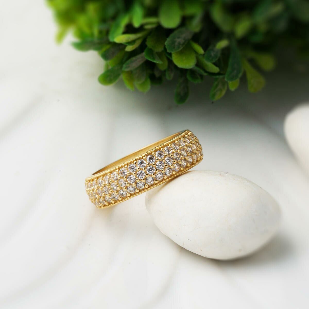 14K Yellow Gold Full Eternity Row Cubic Zirconia Ring