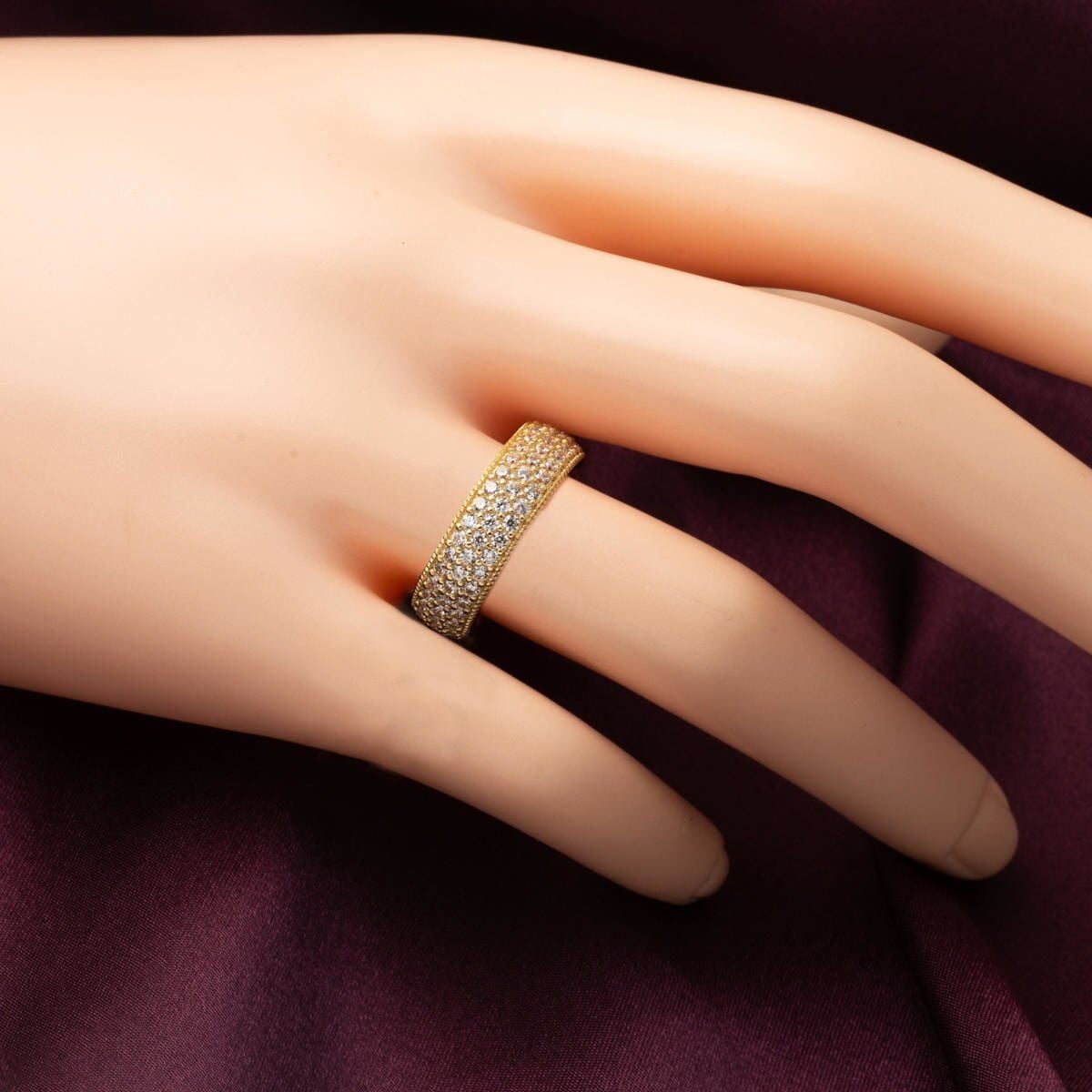 14K Yellow Gold Full Eternity Row Cubic Zirconia Ring