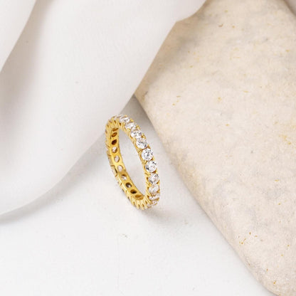 14K Yellow Gold Full Eternity Row Cubic Zirconia Ring (3.3 g)