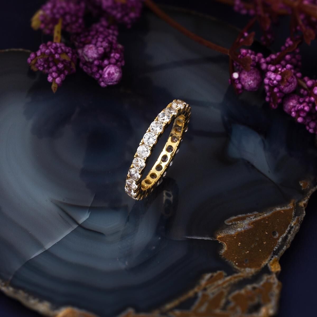 14K Yellow Gold Full Eternity Row Cubic Zirconia Ring (3.3 g)