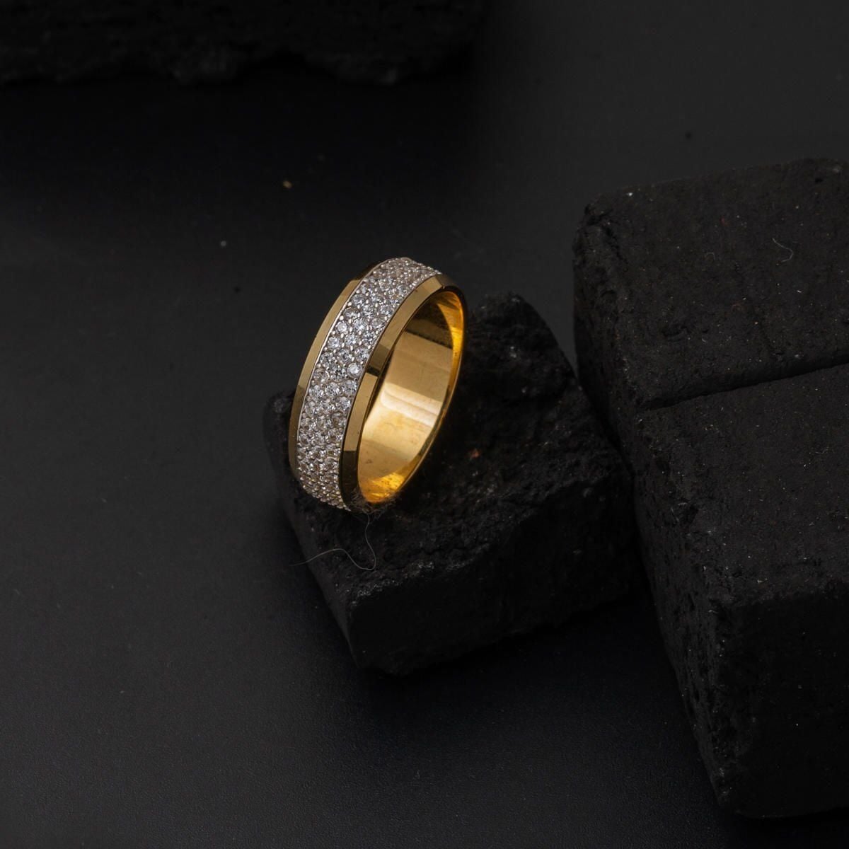 14K Yellow Gold Full Eternity Cubic Zirconia Wedding Band Ring