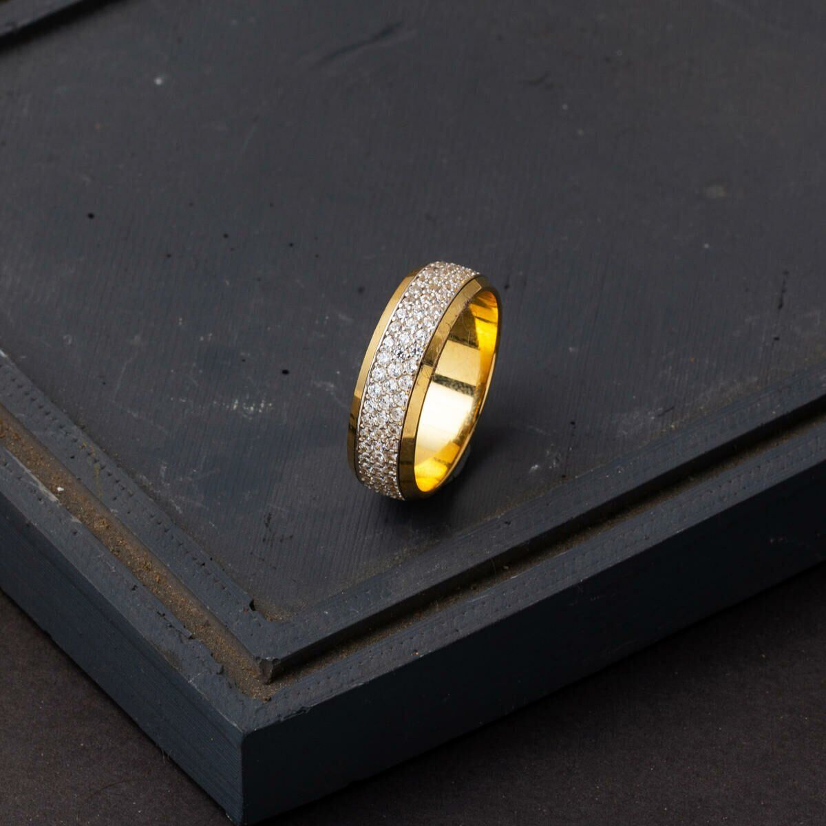 14K Yellow Gold Full Eternity Cubic Zirconia Wedding Band Ring