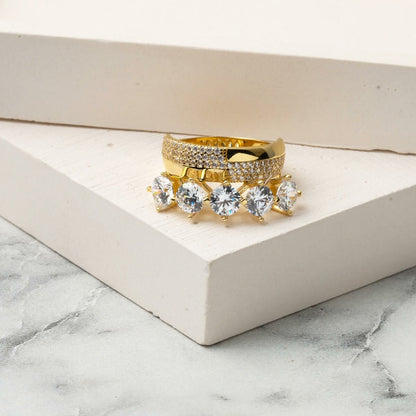 14K Yellow Gold Design Wedding Band Five Stone Cubic Zirconia Ring