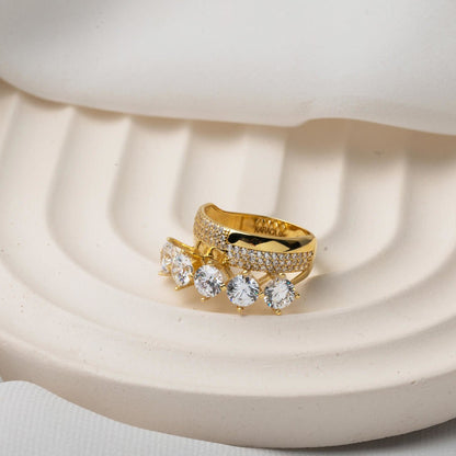 14K Yellow Gold Design Wedding Band Five Stone Cubic Zirconia Ring