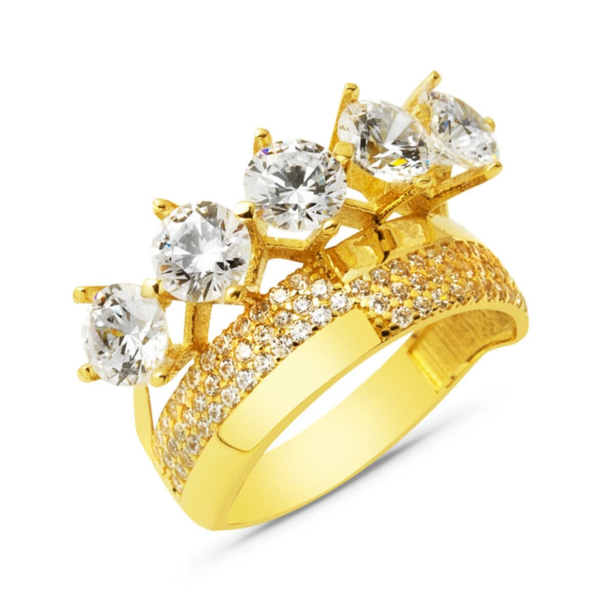 14K Yellow Gold Design Wedding Band Five Stone Cubic Zirconia Ring