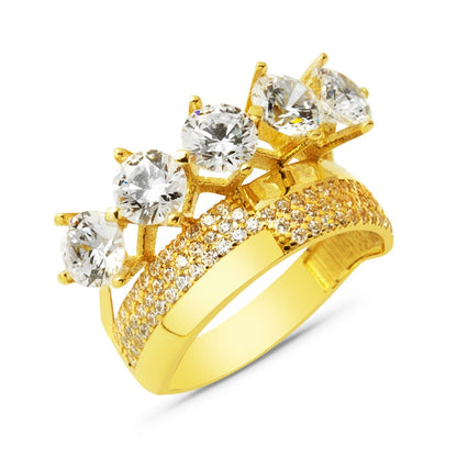 14K Yellow Gold Design Wedding Band Five Stone Cubic Zirconia Ring