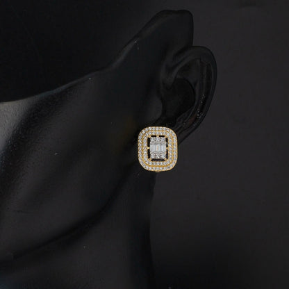 14K Yellow Gold Design Baguette Cubic Zirconia Earrings