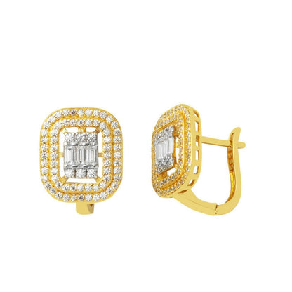 14K Yellow Gold Design Baguette Cubic Zirconia Earrings