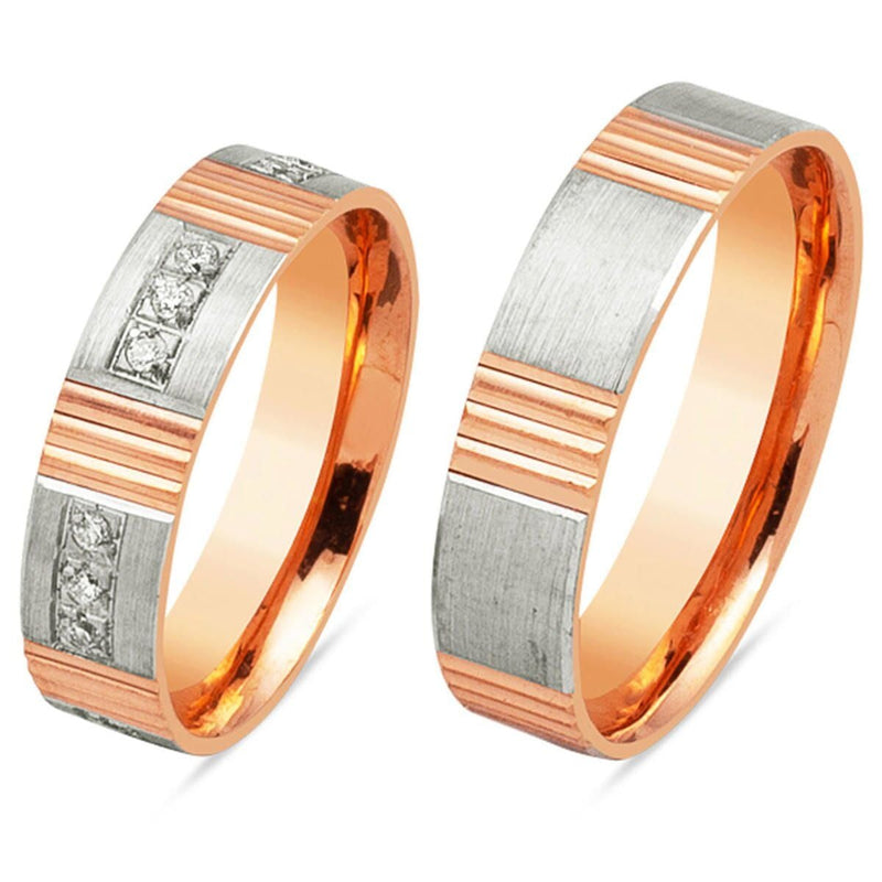 14K Rose Gold Cubic Zirconia Wedding Band Set