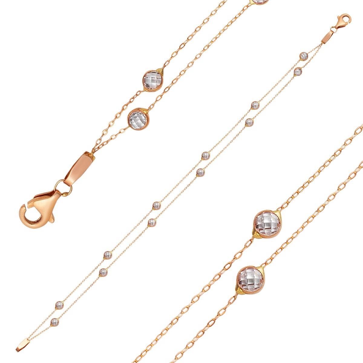 14K Rose Gold Designer Inspired Cubic Zirconia Chain Bracelet