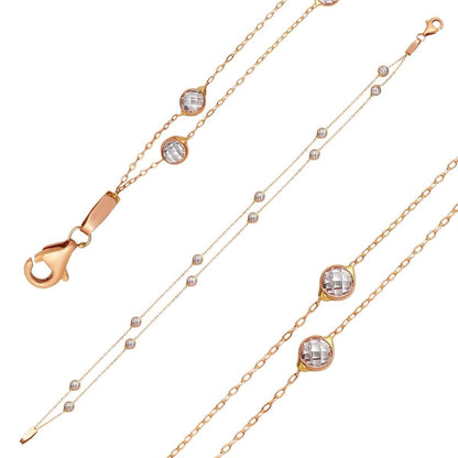 14K Rose Gold Designer Inspired Cubic Zirconia Chain Bracelet