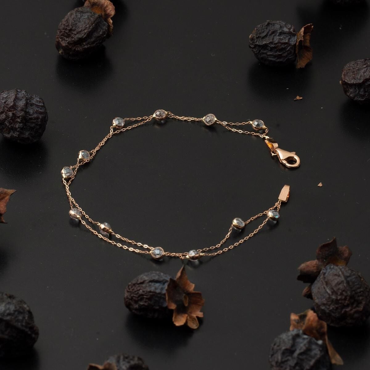 14K Rose Gold Designer Inspired Cubic Zirconia Chain Bracelet