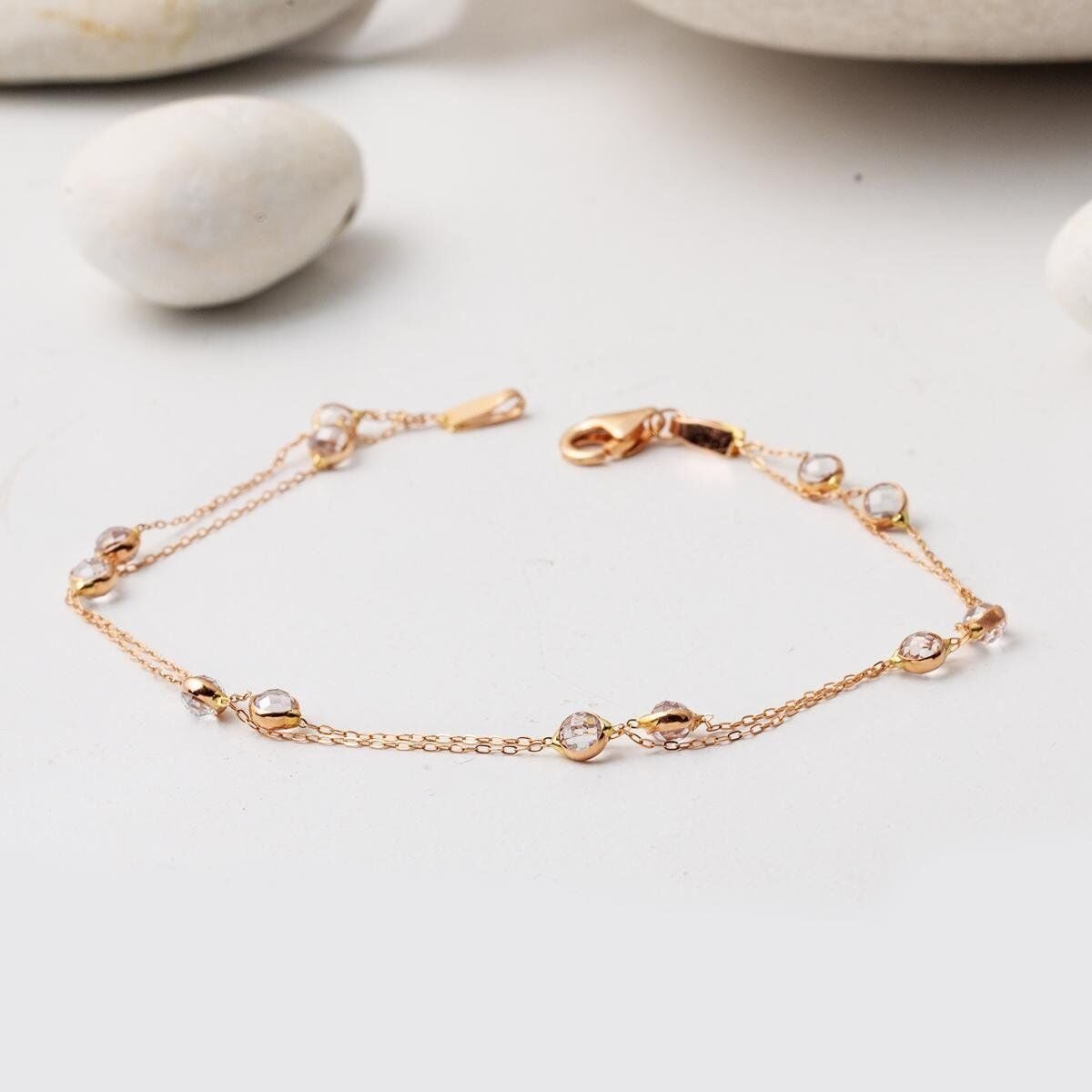 14K Rose Gold Designer Inspired Cubic Zirconia Chain Bracelet