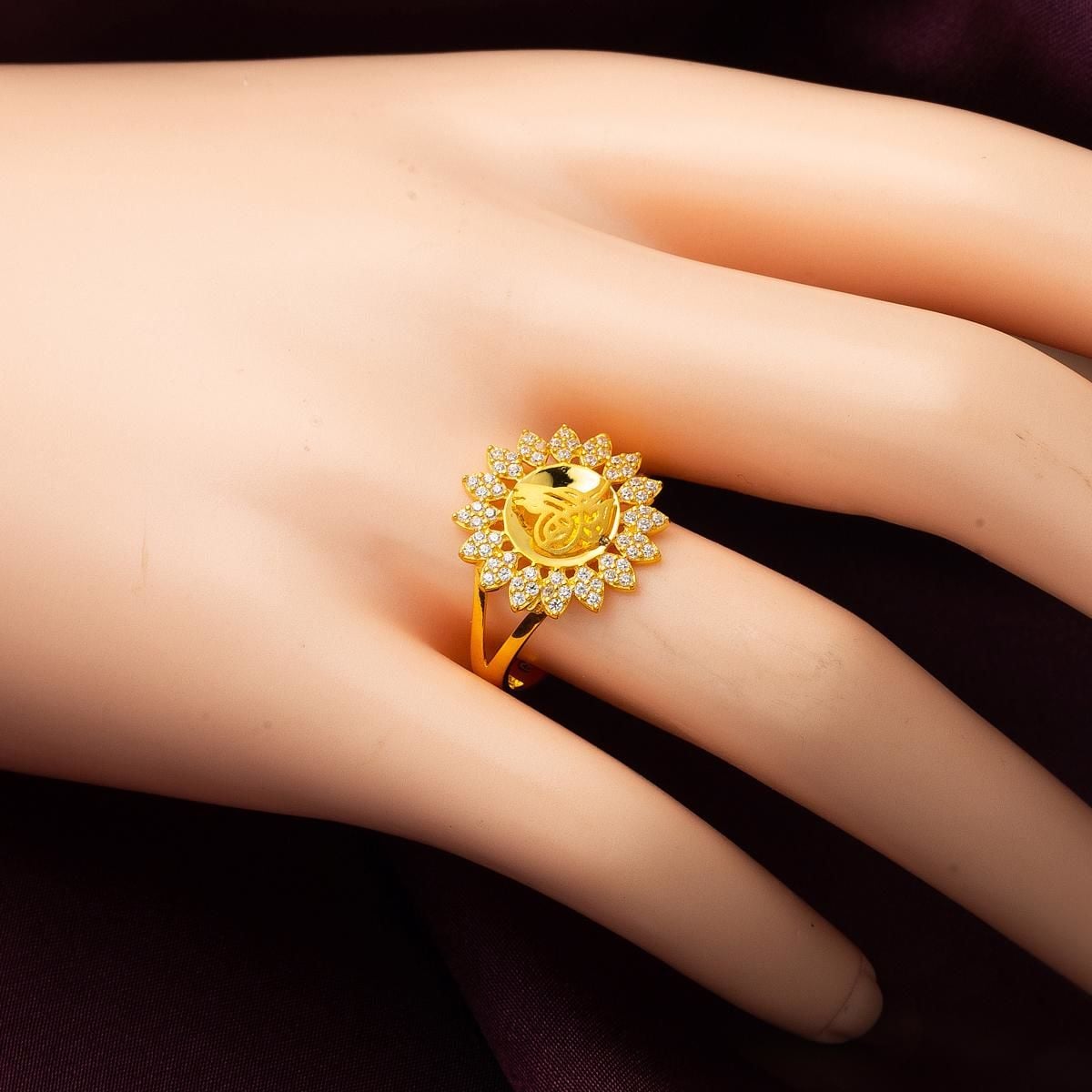 14K Yellow Gold Ottoman Tughra Cubic Zirconia Ring (2.46 g)