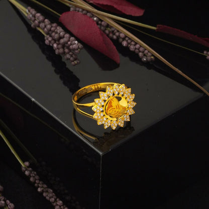 14K Yellow Gold Ottoman Tughra Cubic Zirconia Ring (2.46 g)