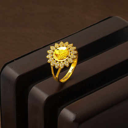 14K Yellow Gold Ottoman Tughra Cubic Zirconia Ring (2.46 g)