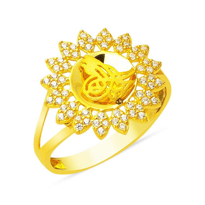 14K Yellow Gold Ottoman Tughra Cubic Zirconia Ring (2.46 g)