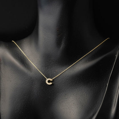 14K Yellow Gold C Initial Minimalist Cubic Zirconia Necklace