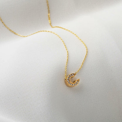 14K Yellow Gold C Initial Minimalist Cubic Zirconia Necklace