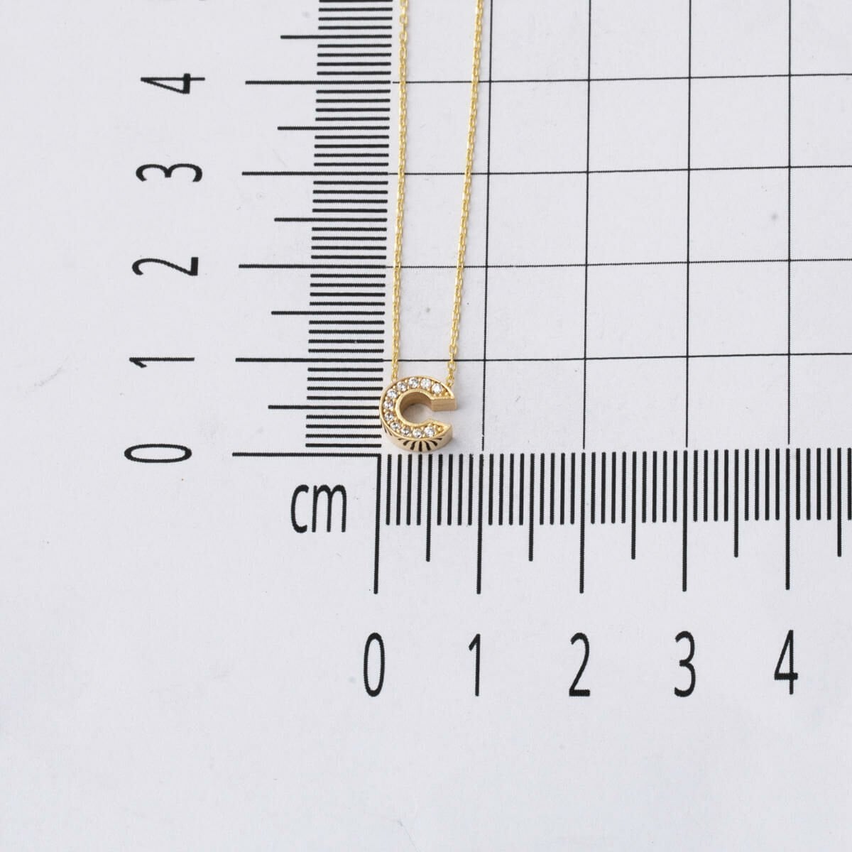 14K Yellow Gold C Initial Minimalist Cubic Zirconia Necklace